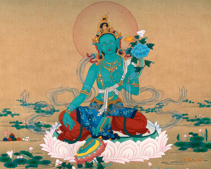 Green Tara Thangka, Traditional Karma Gadri Thangka