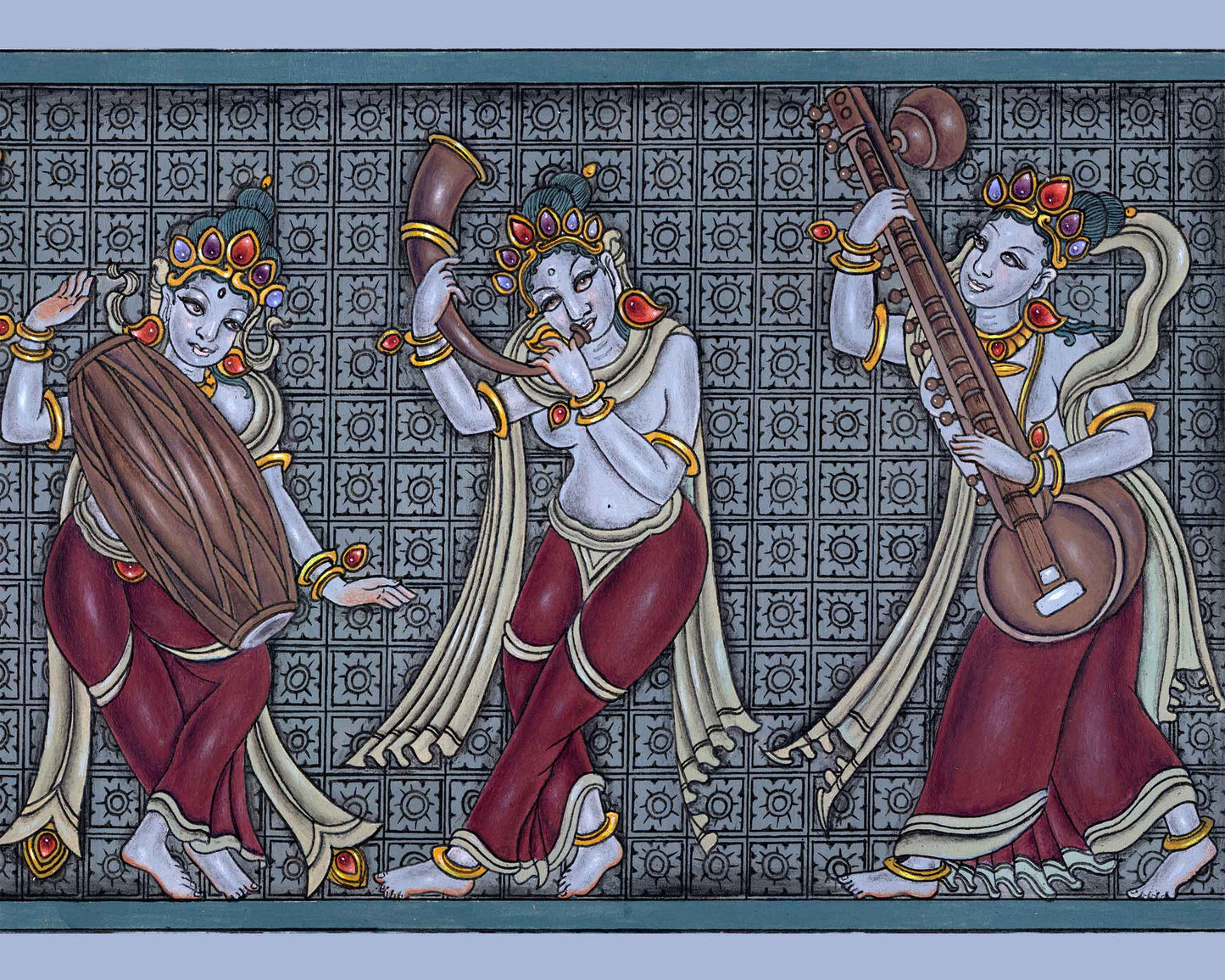 Naga Raj & Naga Rani Traditional Nepali Paubha Print | Supreme Serpnet Deities Wall Hanging