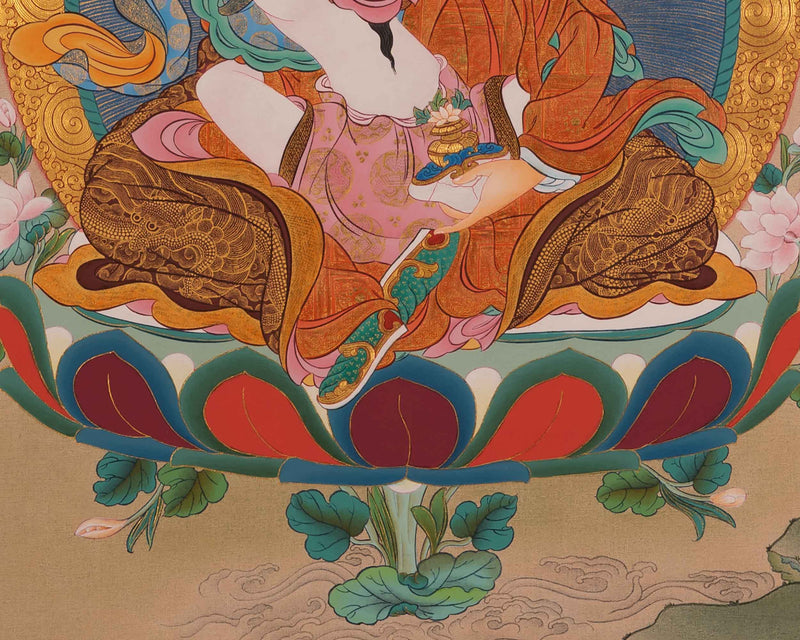 Guru Rinpoche Consort Thangka | Lotus Born Master With His Consort Thangka