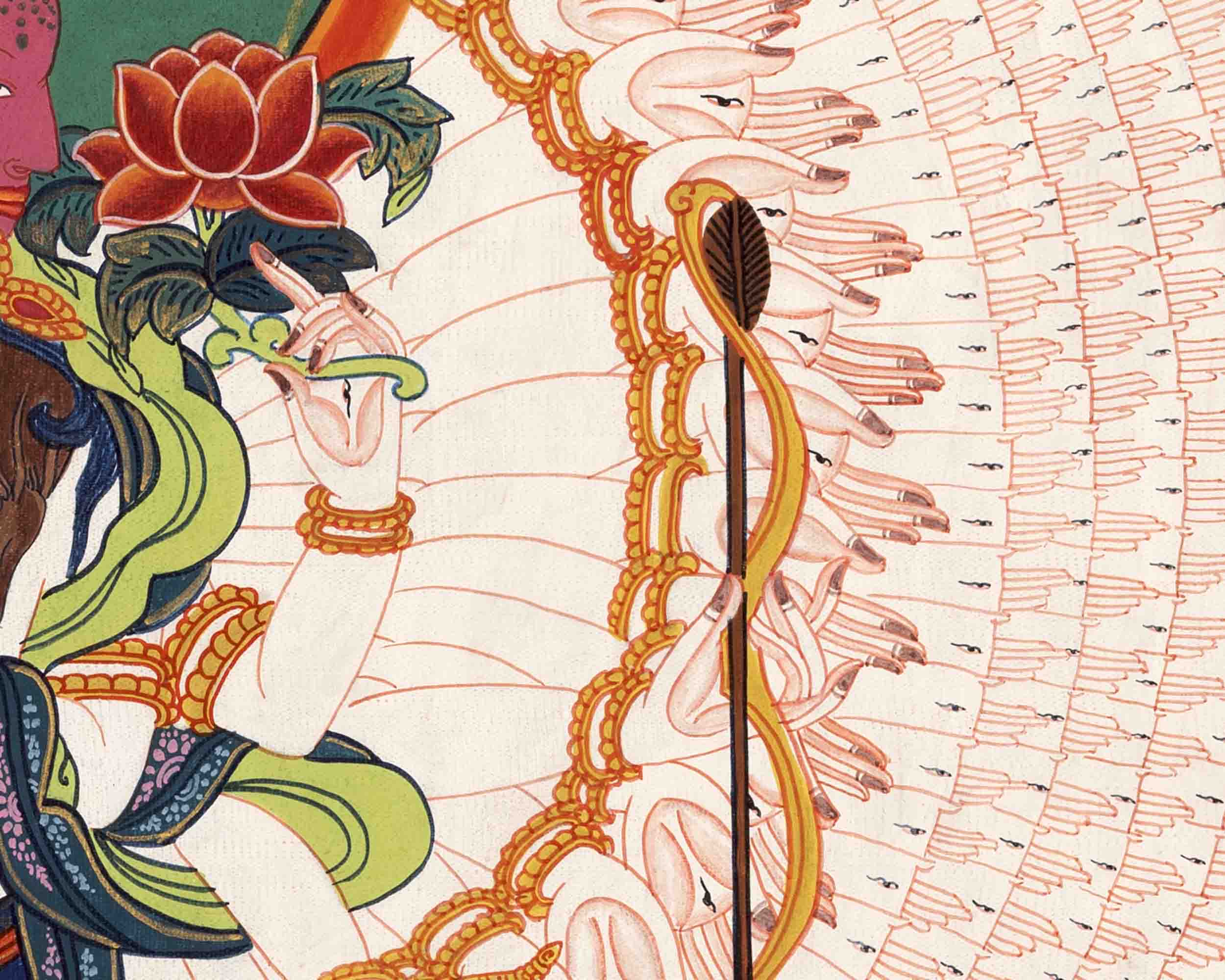 Avalokiteshvara Chenresig Thangka | Tibetan Traditional Painting | Wall Hanging Decors