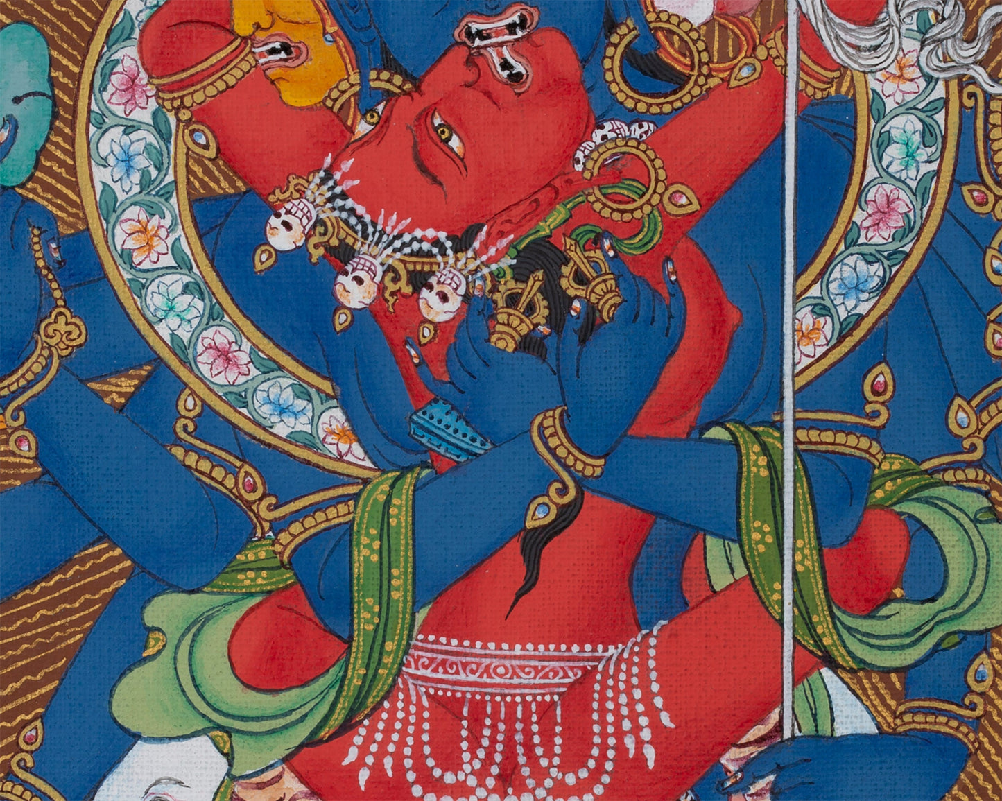 12 Armed Chakrasamvara- Vajravarahi, Tibetan Thangka Painting in Natural Stone Colors