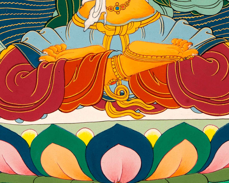 Small Manjushri Thangka Art | Traditional Tibetan Bodhisattva