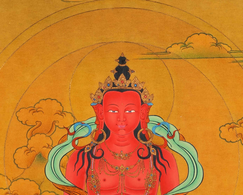 Amitayus Buddha Thangka | Buddhist Deity Amitayus With White Tara, Amitabha & Namgyalma