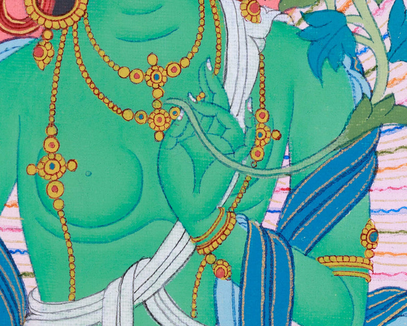 Traditional Arya Tara Thangka | Goddess of Liberation | Hand Painted Green Tara