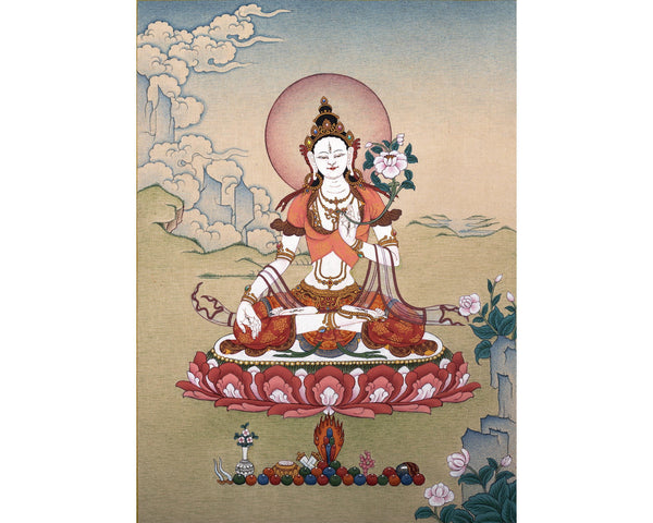 White Tara Thangka, Tibetan Tara Painting, Traditional Buddhist Art