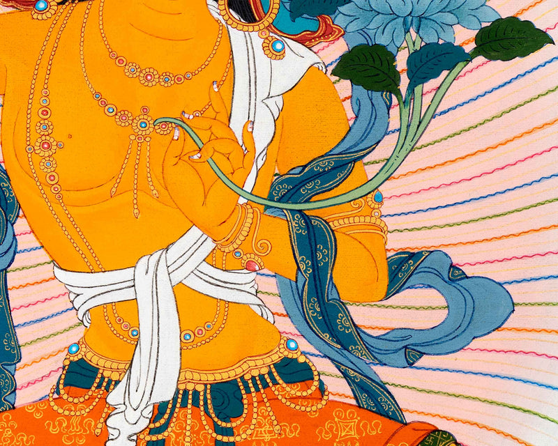 Manjushri Art With Chenrezig and Vajrapani | Bodhisattva Thangka