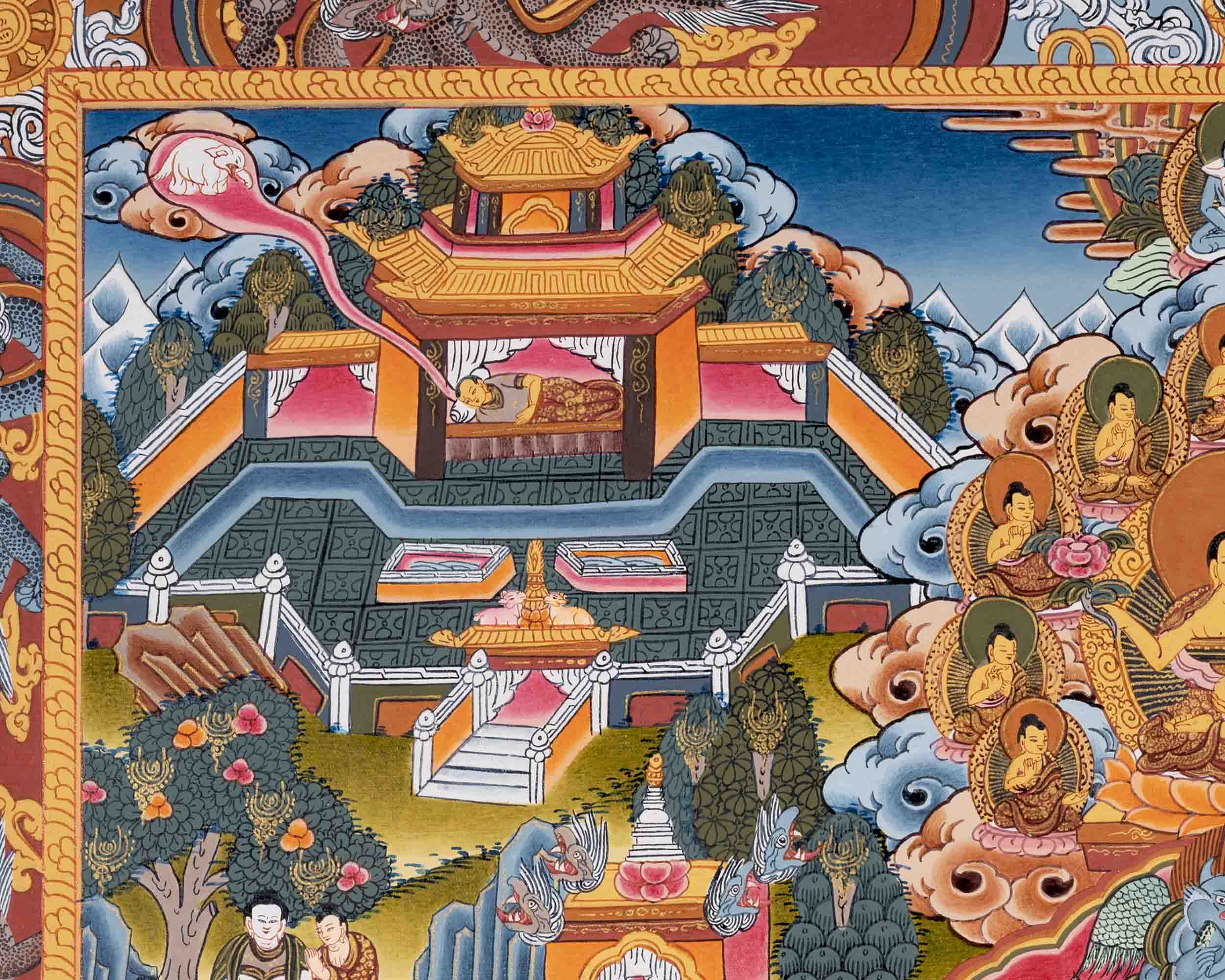 Buddha life Story | Vintage Original Hand-Painted Thangka