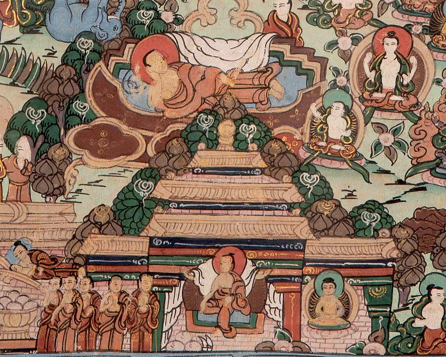 Buddha life Story Thangka | Wall Decoration Painting with Brocade