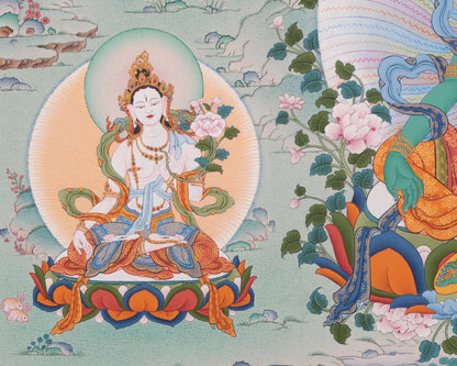 Green Tara with Buddhas and Bodhisattvas | Traditional Tibetan Thangka Print