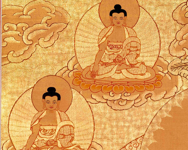 Gold Style Shakyamuni Buddha Thangka | Wall Hanging Yoga Meditation Canvas Art