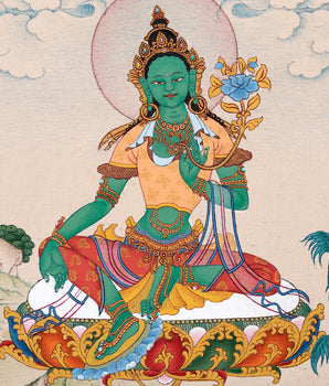 Green Tara Thangka | Tibetan Tara Thangka | Natural Stone Colors