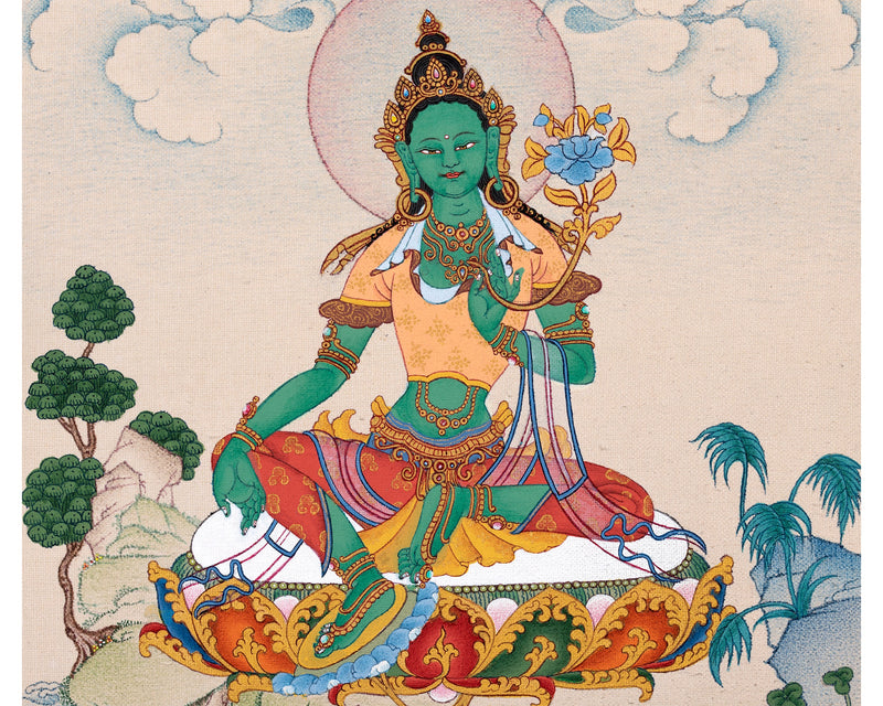 Green Tara Thangka | Tibetan Tara Thangka | Natural Stone Colors