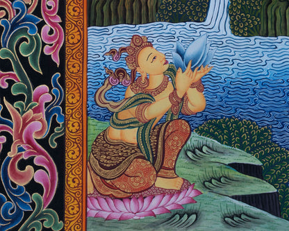 White Tara Standing Thangka Print | Goddess of Long Life