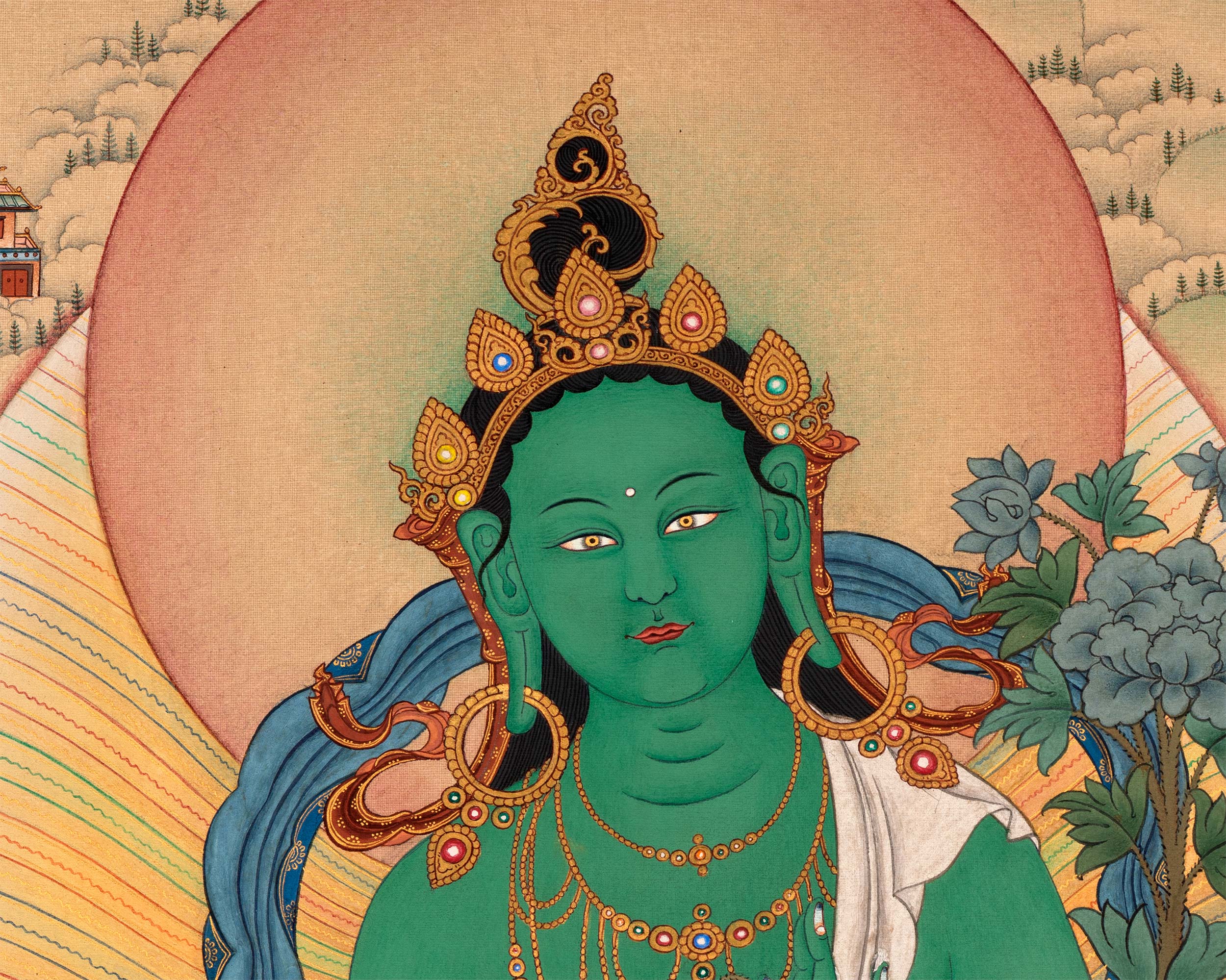 Standing Green Tara Thangka | Digital Thangka Canvas Print