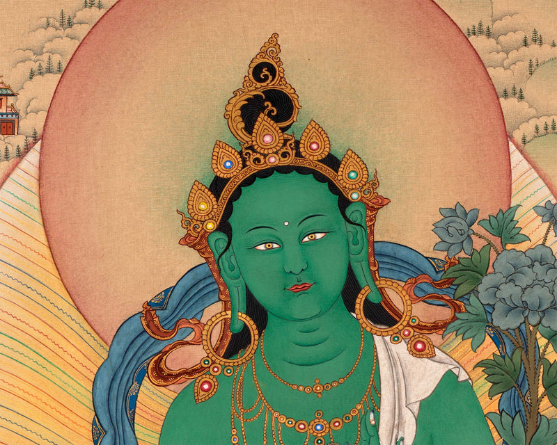 Standing Green Tara Thangka | Digital Thangka Canvas Print