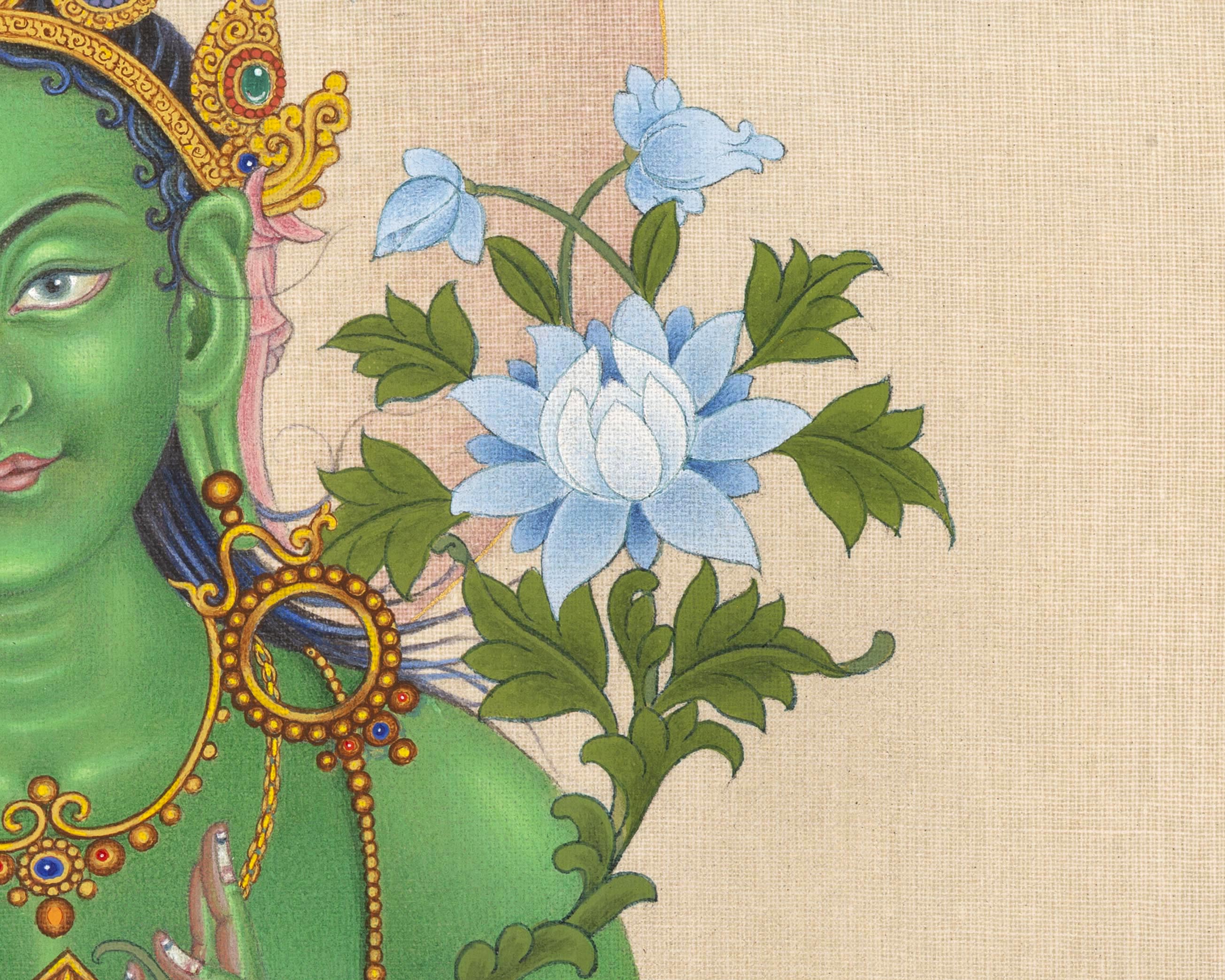 Green Tara Mantra Practice Giclee Print | Himalayan Tibetan Thangka Print Of Mother Tara