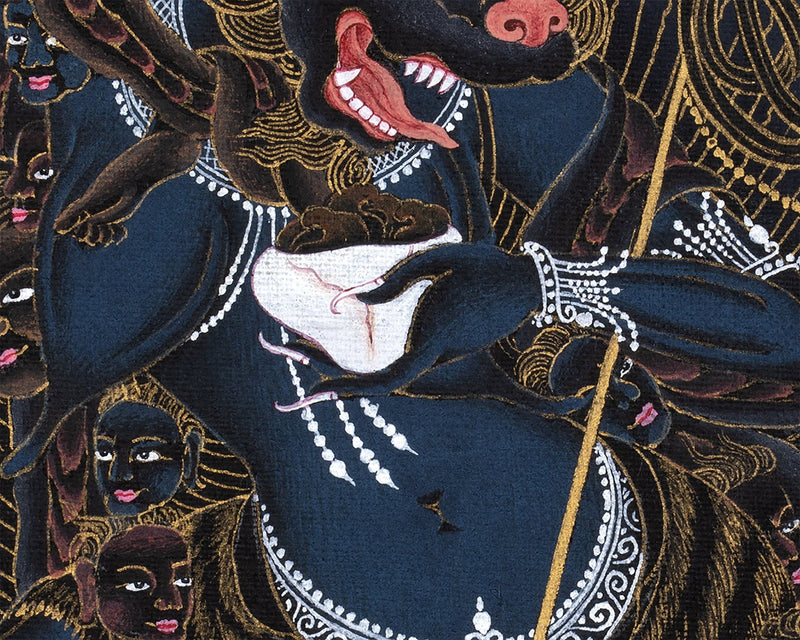 Singhamukha Thangka | Simhamukha | Lion Faced Dakini | Black And Gold Painted Tibetan Art