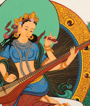 Saraswati Thangka | Lord Of Knowledge | Wall Hanging Art