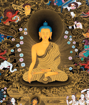 Buddha Shakyamuni And Mara Thangka | Tibetan Hand Painted Art