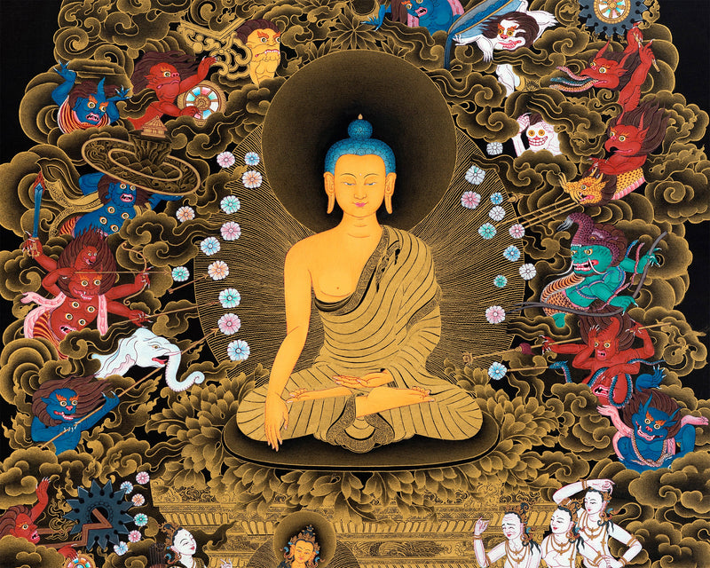 Buddha Shakyamuni And Mara Thangka | Tibetan Hand Painted Art