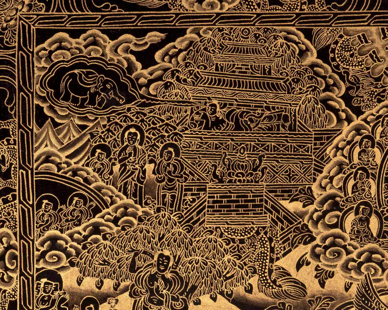 Gold Style Buddha Life Story Thangka | Religious Art | Wall Decors
