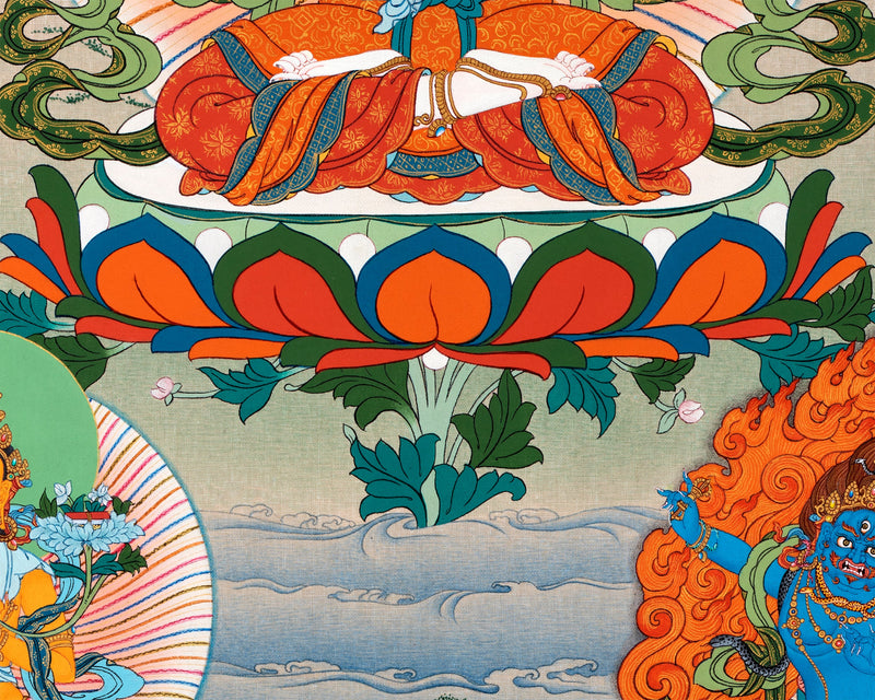 Avalokiteshvara- Chenrezig, Manjushri & Vajrapani Thangka Painting, Tibetan Buddhist Art