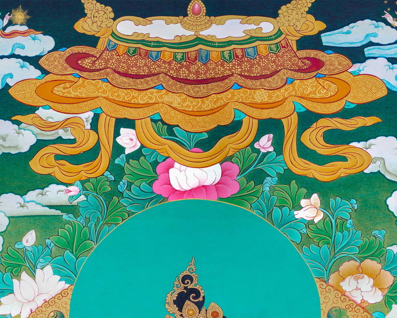 White Tara With Umbrella | Mother Deity Thangka Painting | Buddhist