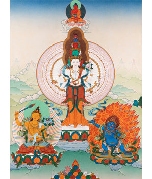 1000 armed Chenrezig, Manjushri & Vajrapani, Thangka Painting