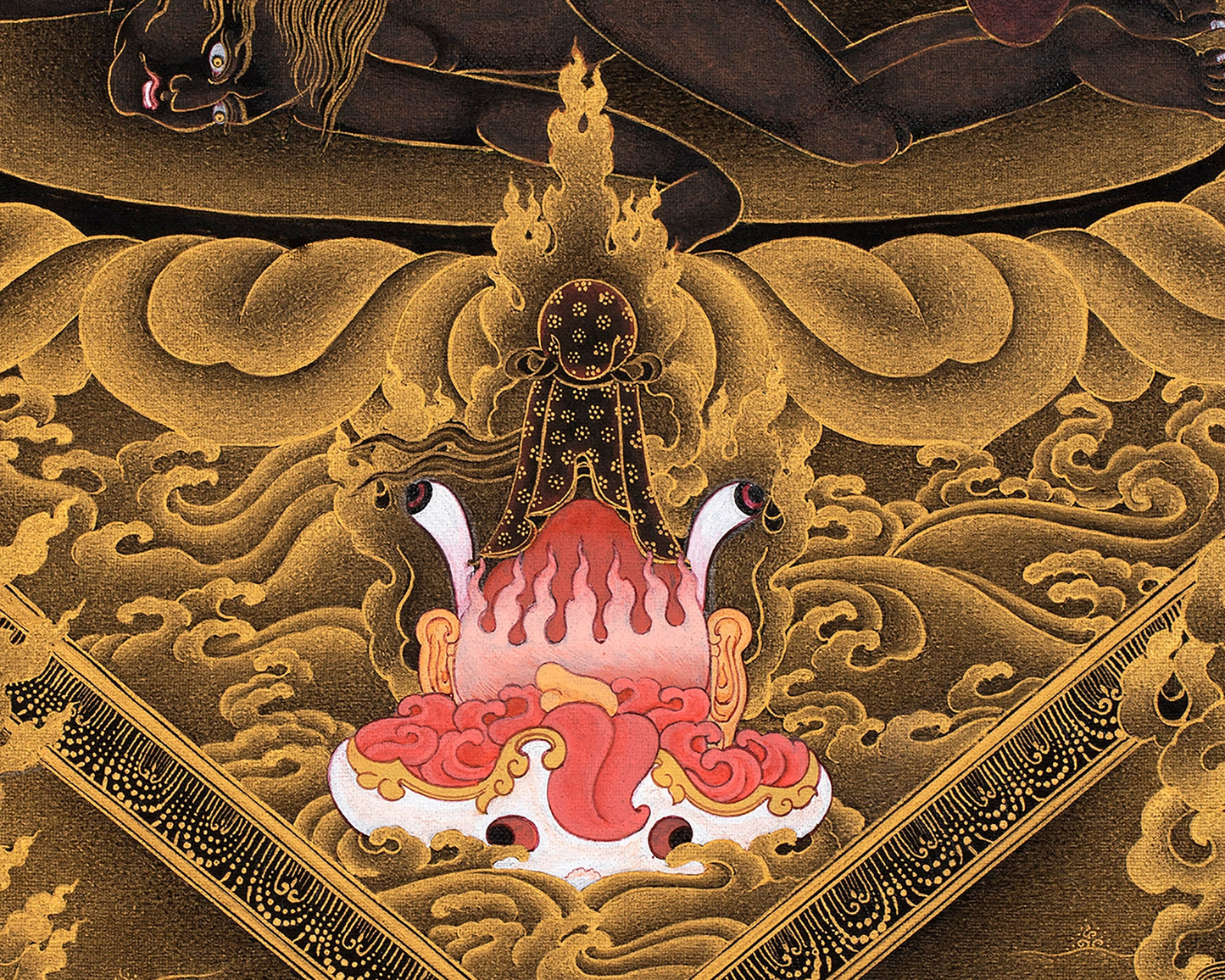 Ekajati Rahula And Dorje Legpa | Three Nyingma Protectors | Black and Gold Thangka