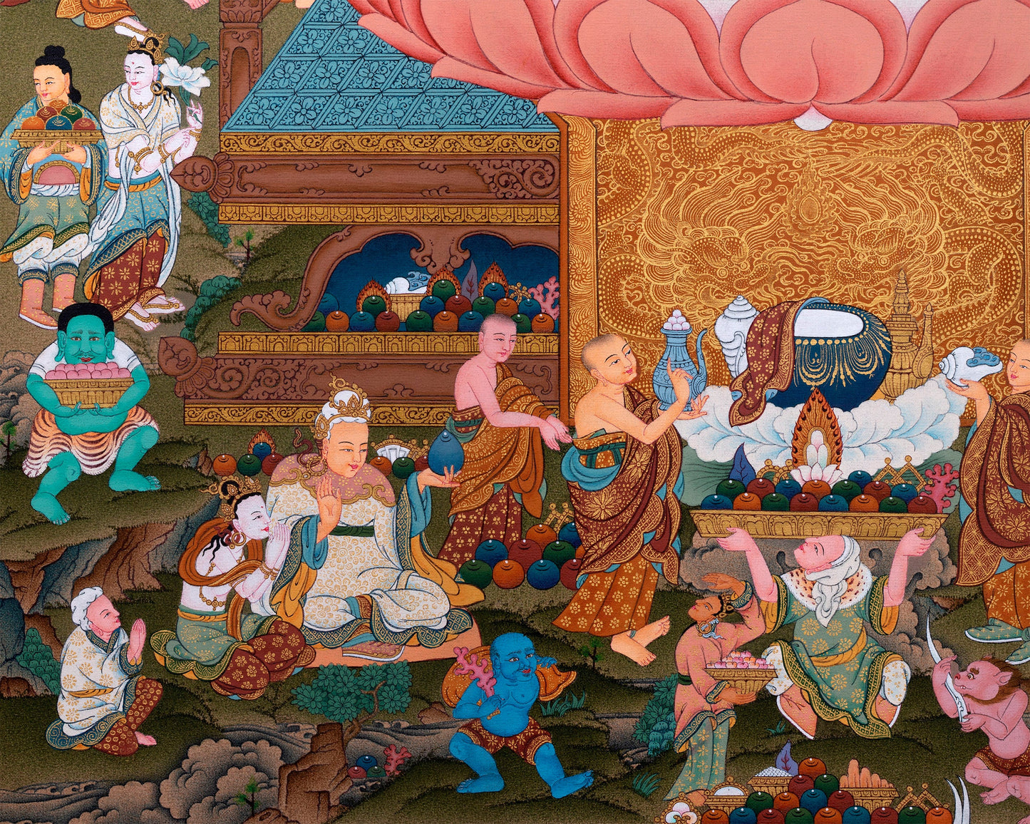 Jambala, Dzambhala Thangka Painting, Tibetan Thangka Print