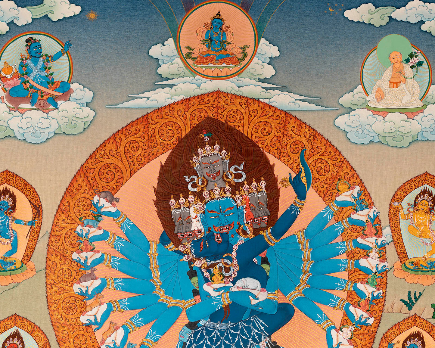 Hevajra with Vajra Nairatmya and the 8 Dakinis, Tibetan Thangka Painting