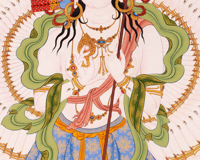 Sitatapatra Thangka Print with Green Tara, White Tara and Chenrezig