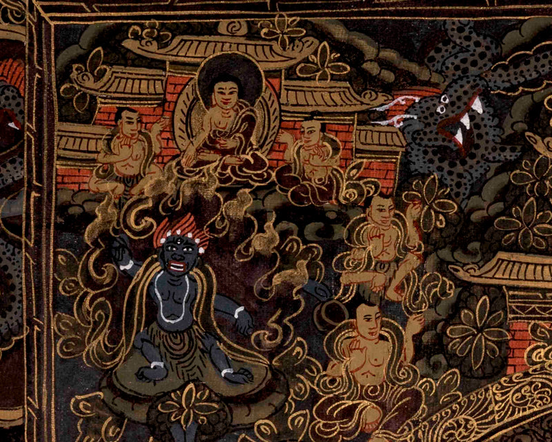 Dark Themed Shakyamuni Buddha Mandala | Wall Hanging