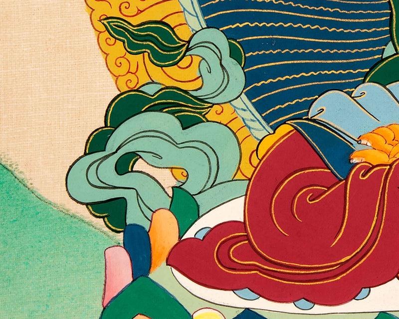 Small Manjushri Thangka Art | Traditional Tibetan Bodhisattva