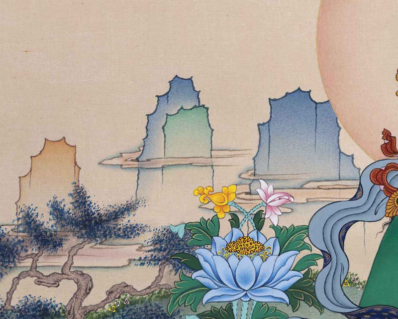 Green Tara Guru Giclee Print For Tara Practice | Tibetan Poster For Living Room Decor