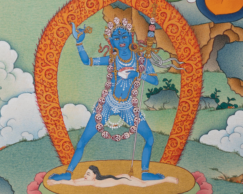 Chakrasamvara with Consort and Four Dakini Print | Tibetan Buddhist Thangka Art