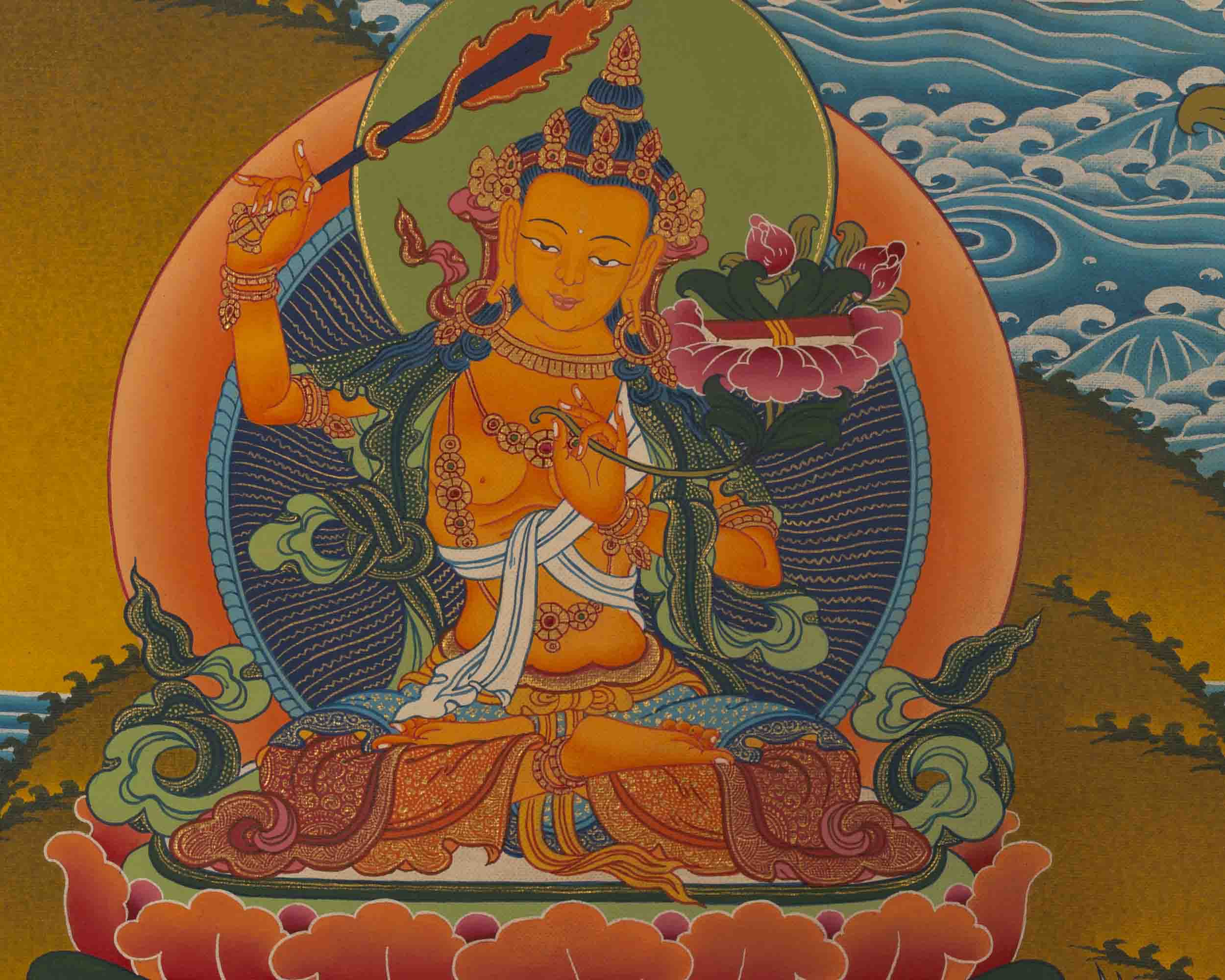 Chenresig Thangka | Followed By Mahalakala And Manjushree  | Religious Wall Decor
