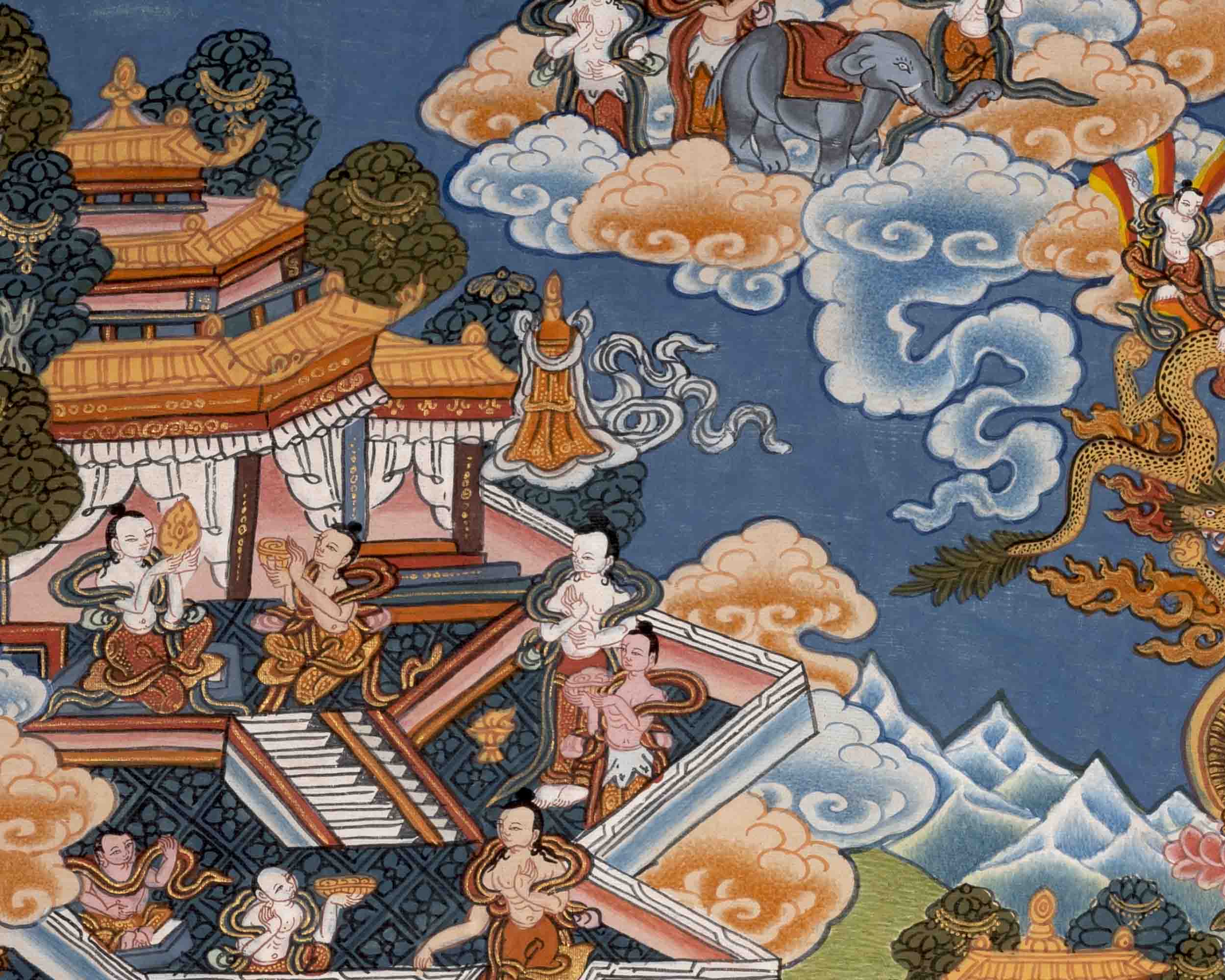 Buddha life Story Vintage Thangka | Religious Buddhist Art | Wall Decors