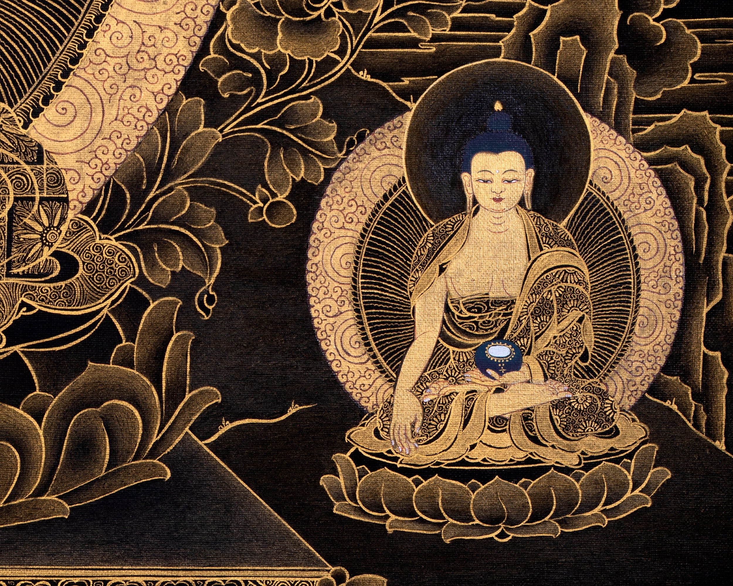 Eight Shakyamuni Buddha Thangka | Traditional Tibetan 24K Gold Buddhist Art