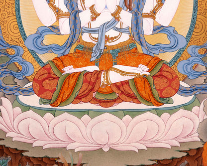Bodhisattva Thangka | Chenrezig with Vajrapani, Manjushri and Amitabha Buddha