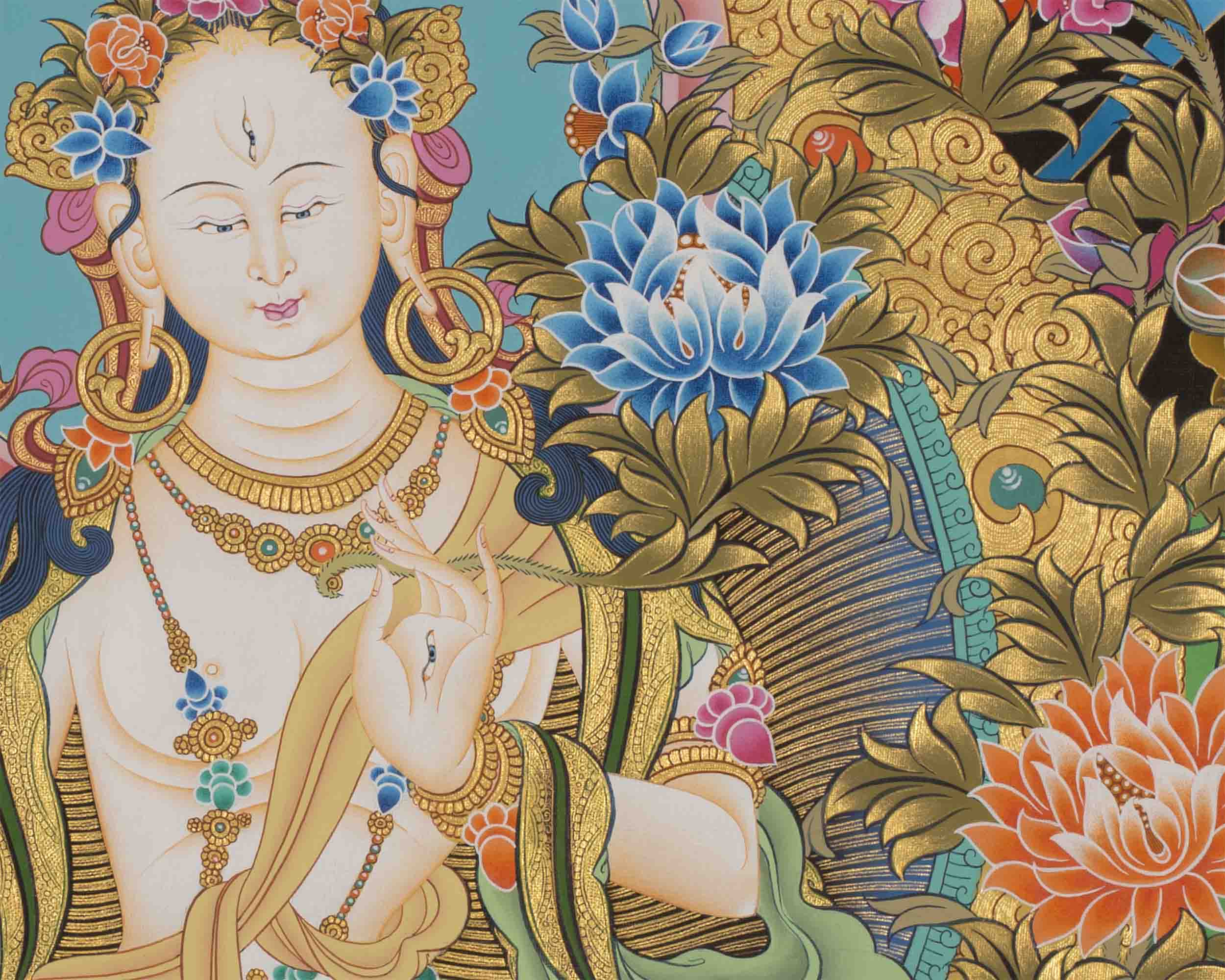 Hainpainted White Tara | Tibetan Tara Print