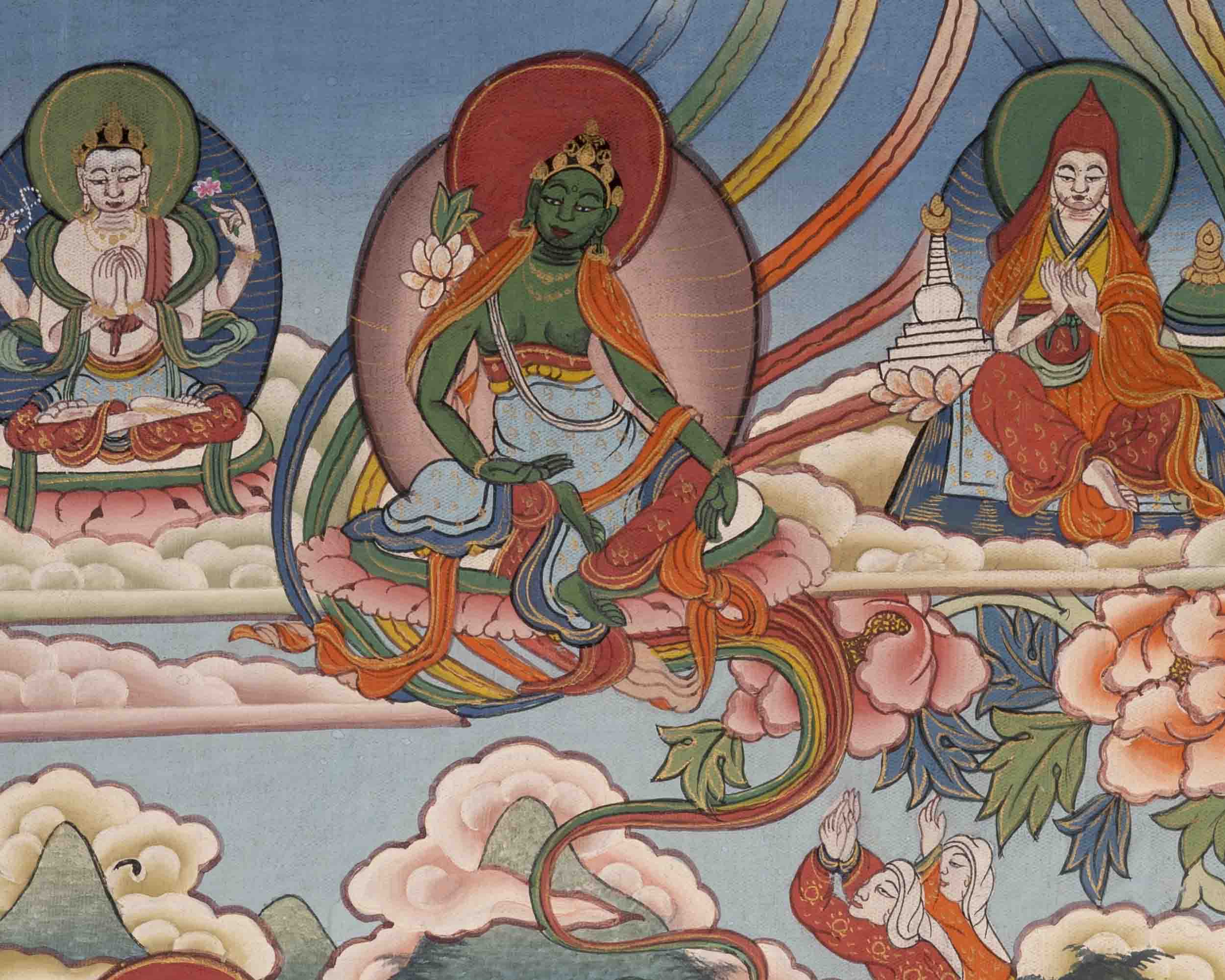 Healing Green Tara Thangka | Healing Female Deity Painting | Wall Decors