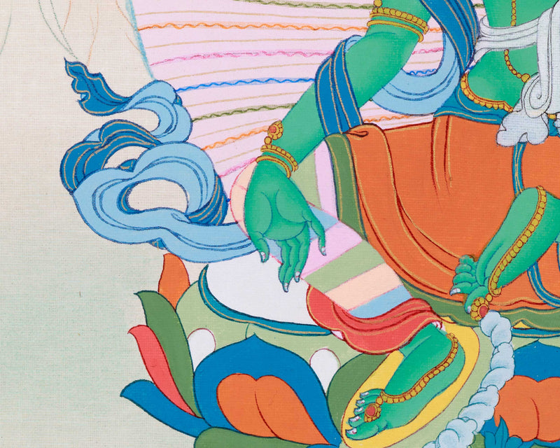 Traditional Arya Tara Thangka | Goddess of Liberation | Hand Painted Green Tara