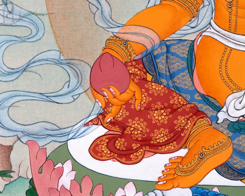 Yellow Jambhala Thangka | Dzambhala Painting | Hand-painted Buddhist Wealth Deity