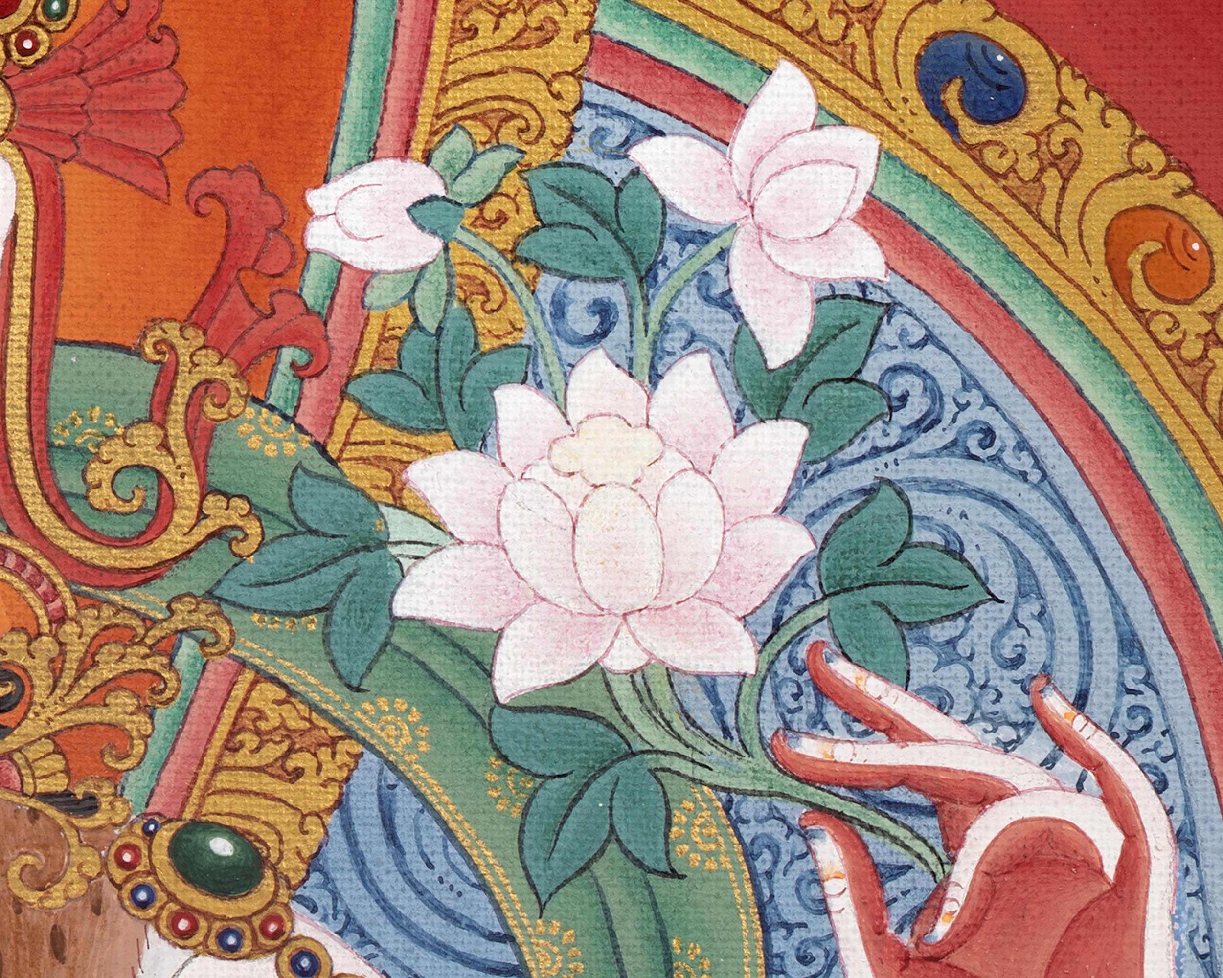 Chenrezig with Manjushri and Vajrapani Thangka | Vajrayana Print With High Quality Giclee