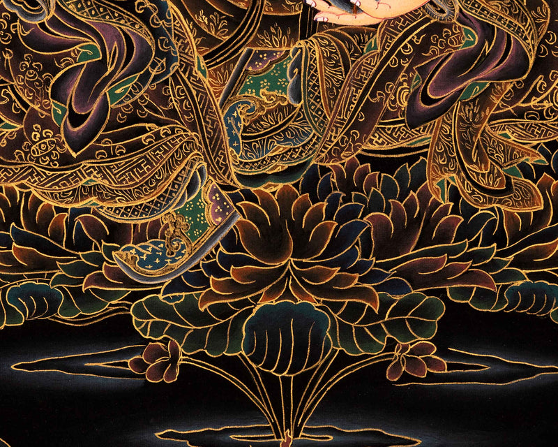 Small Gold on Black Thangka of Guru Rinpoche