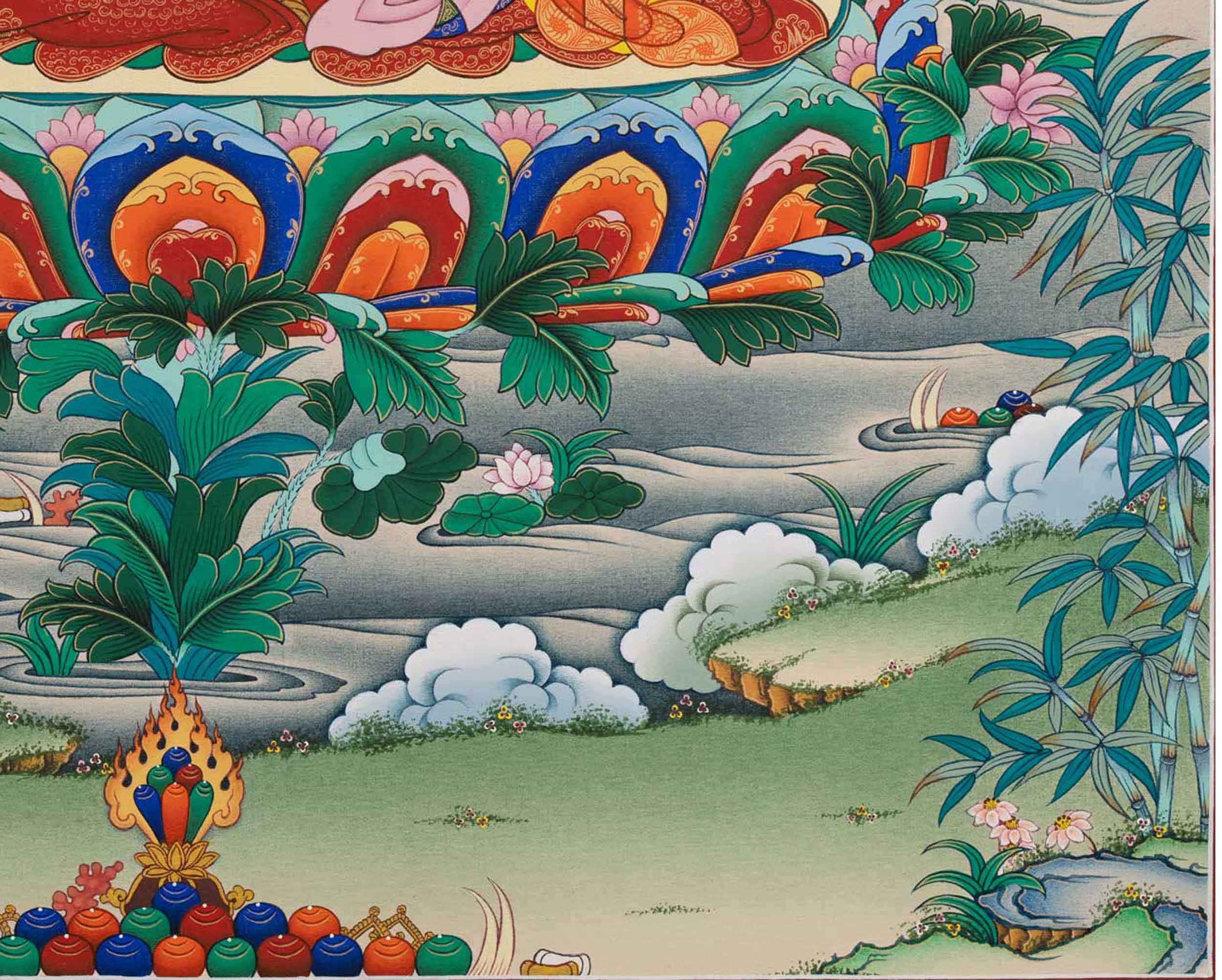 High-Quality Thangka Print To Practice Mantra Of Guru Rinpoche | Padmasambhava Tibetan Poster For Meditation