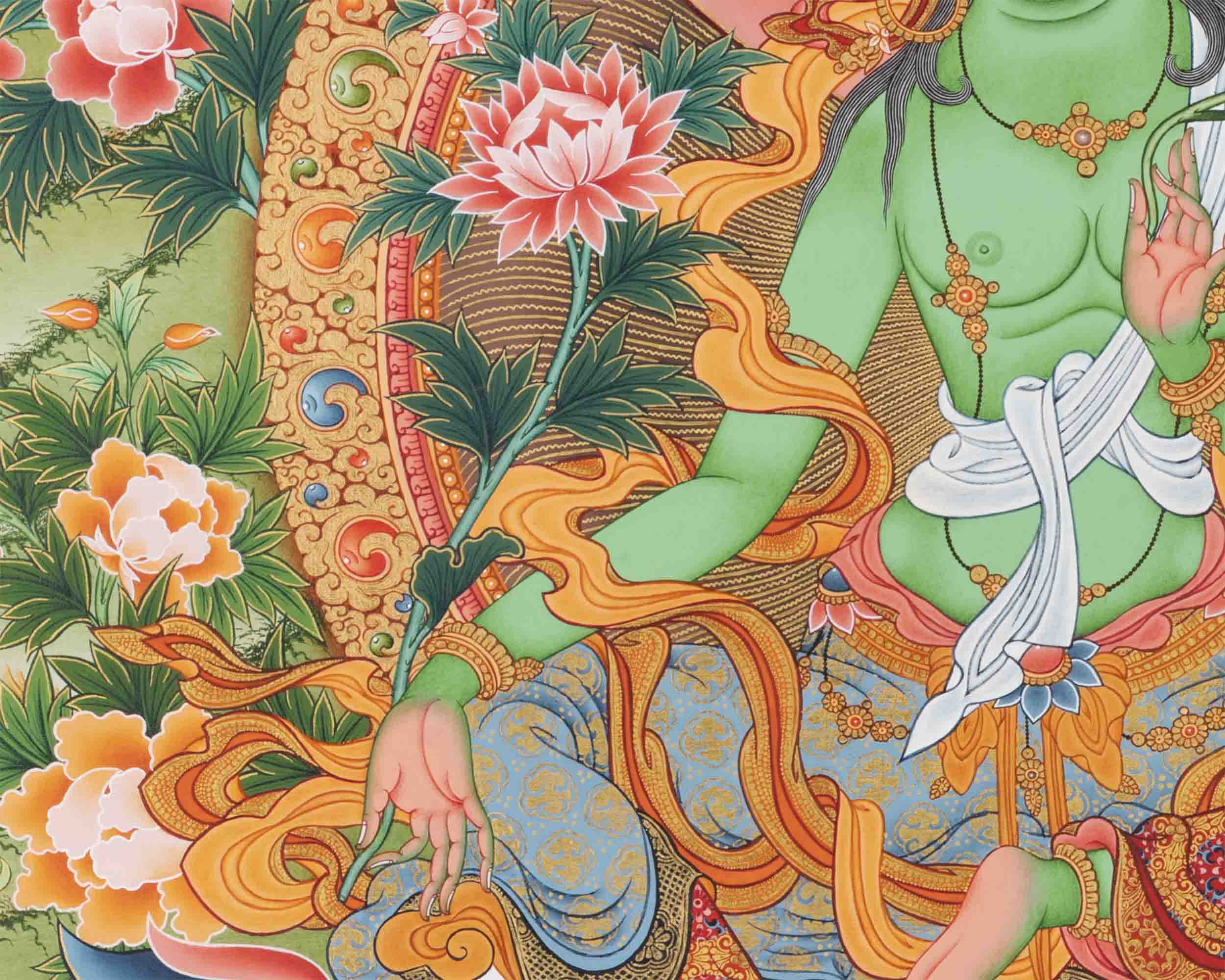 Arya Green Tara Print | Thangka Print | Religious Wall Decors