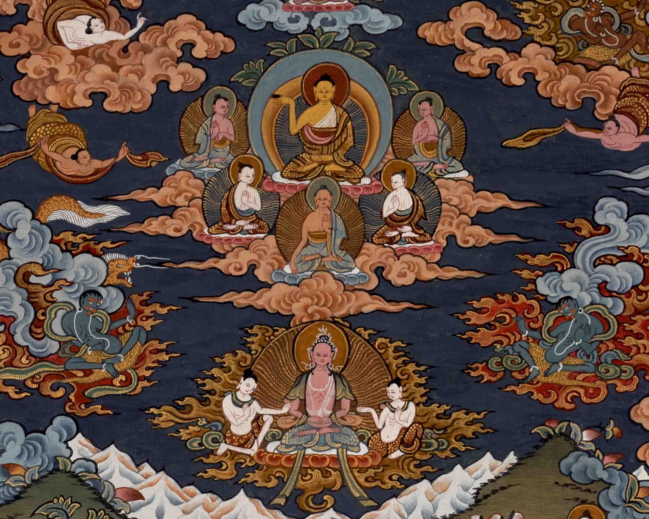 Buddha Life Story | Vintage Tibetan Thangka | Wall Decors