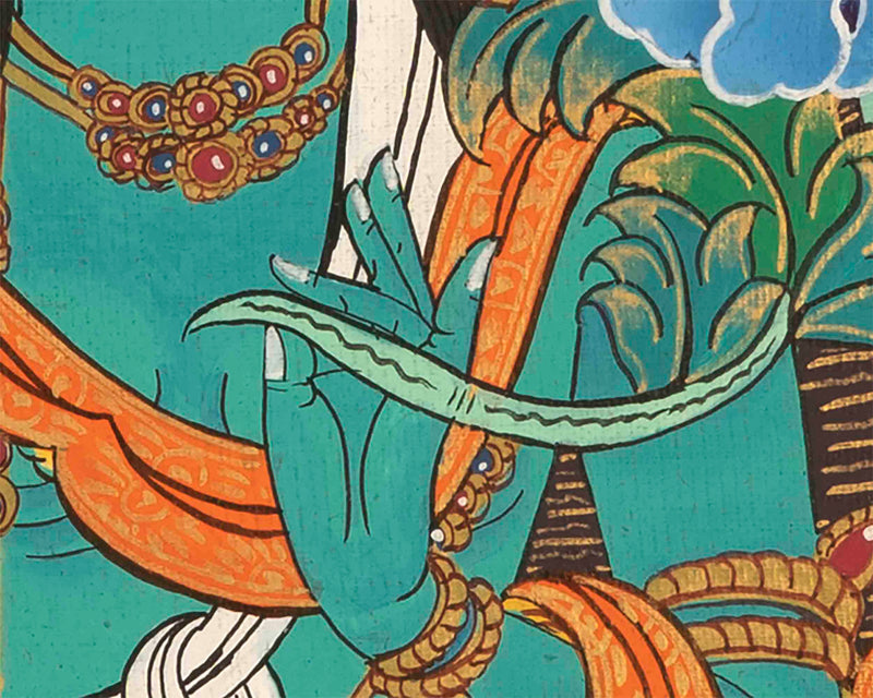 Green Tara Thangka | Religious Buddhist Art | Wall Hanging Painting